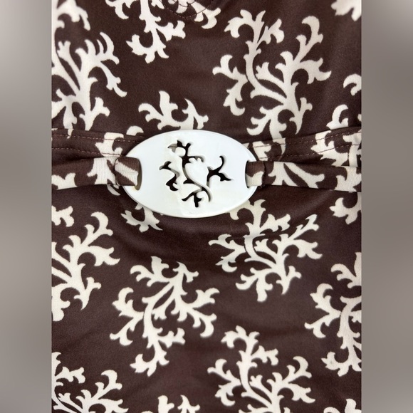 LANDS END Tankini Swim Top Brown & White Padded Bra 16W Belt Detail 1308 - Picture 2 of 6